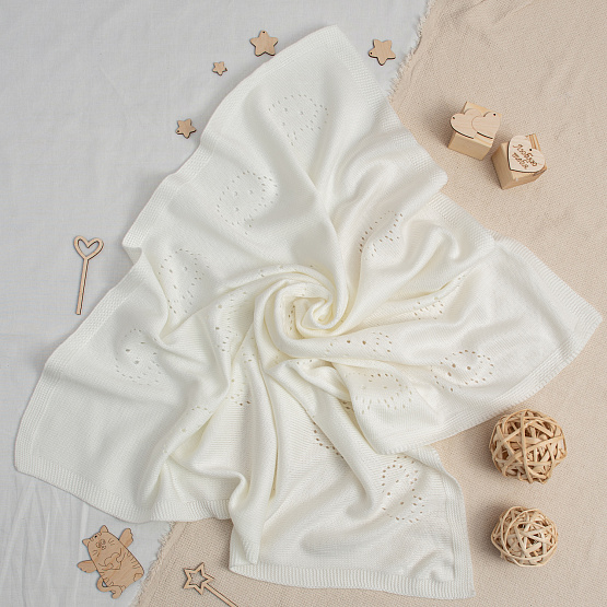 Плед вязаный №ПВ-25 мишки молочные