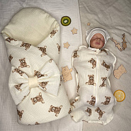 Арт. 465 Комплект на выписку Шоколадный Мишка, муслин