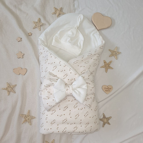 Арт. 445 Комплект на выписку "I love Mam", молочный, летний