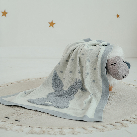 Пв-37, плед вязаный "зайка" серый, полушерсть