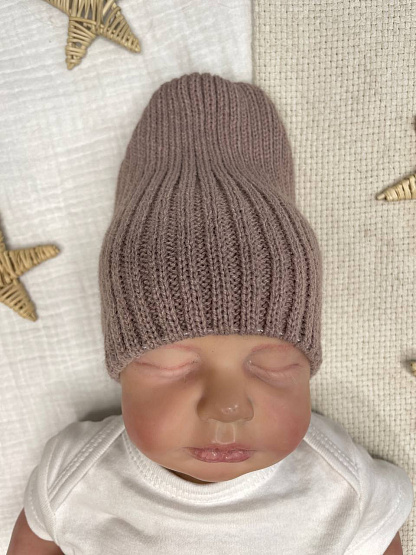 Б-296 Шапочка детская в стиле "Бини". вязаная. полушерсть, шоколад