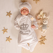 М-507 Комбинезон с принтом корона и шапочкой, кулирка