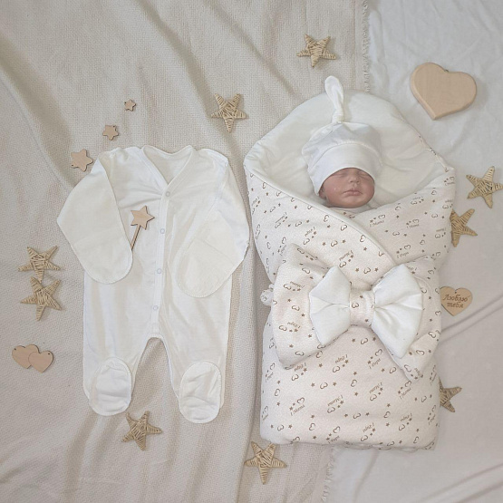 445 Комплект на выписку "I love Mam", молочный, зима, деми