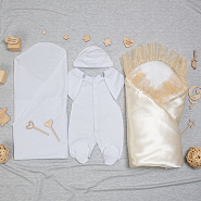 №170 Комплект-конверт на выписку для новорожденного "МАРКИЗА", молочный