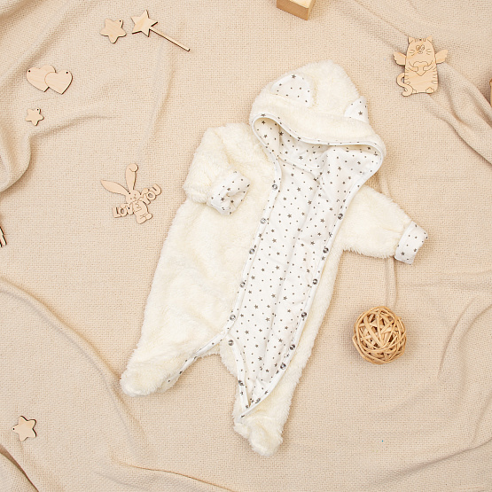 Комбинезон «Плюшик» с капюшоном арт.М-464 молочный