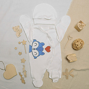 №М-497 Комбинезон с шапочкой на кнопках с принтом Енот