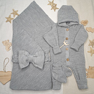 Арт. КВ-102 Вязанный комплект на выписку, серый