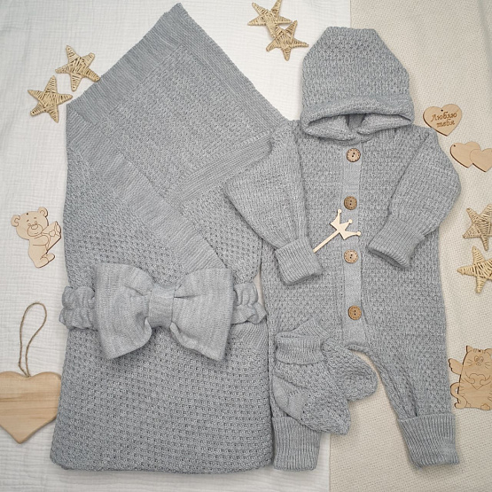 Арт. КВ-102 Вязанный комплект на выписку, серый