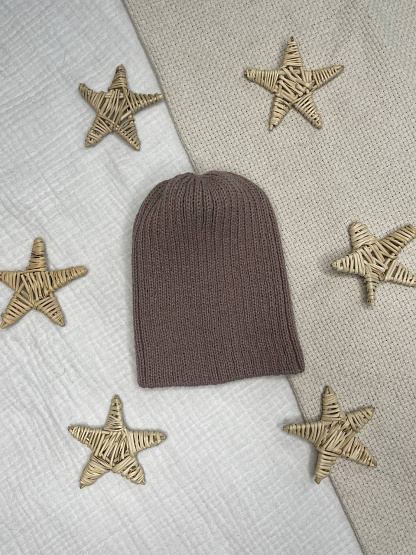 Б-296 Шапочка детская в стиле "Бини". вязаная. полушерсть, шоколад