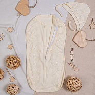 Пелёнка-кокон и шапочка с кружевом арт.0317К