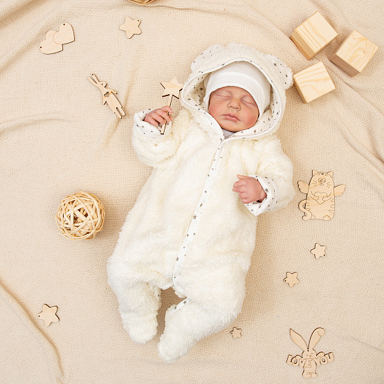 Комбинезон «Плюшик» с капюшоном арт.М-464 молочный