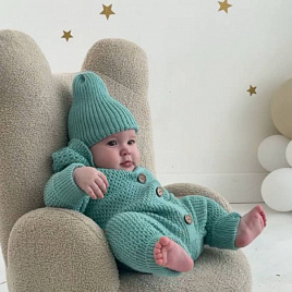 Б-296 Шапочка детская в стиле "Бини". вязаная. полушерсть, мята