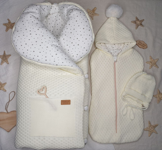 КВ-104 Комплект вязаный "Пушок" молочный зима, деми