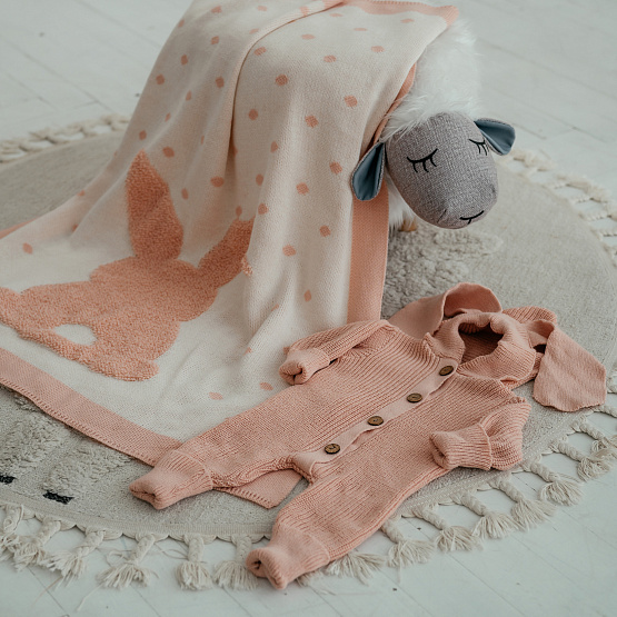 ПВ-37 Плед вязаный "Зайка", пудра