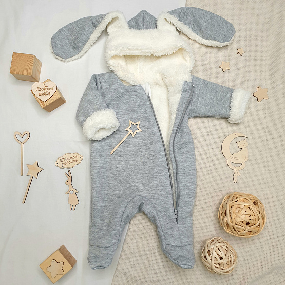 Комбинезон детский на молнии арт.М-468 серо-молочный