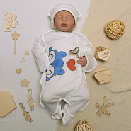 №М-497 Комбинезон с шапочкой на кнопках с принтом Енот