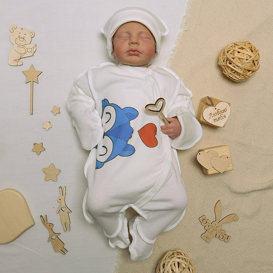 №М-497 Комбинезон с шапочкой на кнопках с принтом Енот