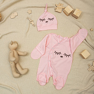 Комбинезон с принтом на кнопках с чепчиком № М-471 розовый