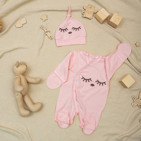 Комбинезон с принтом на кнопках с чепчиком № М-471 розовый