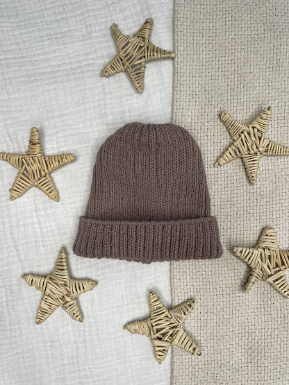 Б-296 Шапочка детская в стиле "Бини". вязаная. полушерсть, шоколад