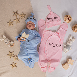 Комбинезон с принтом на кнопках с чепчиком № М-471