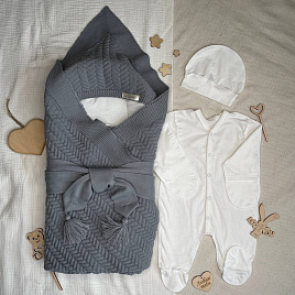 Арт. 464 Вязаный комплект на выписку, серый