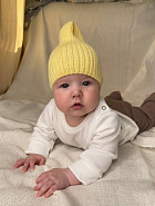 Б-299 Шапочка детская в стиле "Бини". вязаная. полушерсть, желтая
