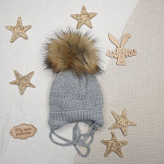 Б-298 Шапочка вязаная с понпоном серая