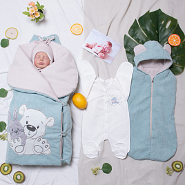 арт.432 Комплект на выписку "Папина радость" бирюзовый, лето