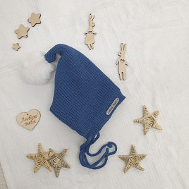 Б-300 Шапочка вязаная с помпоном "Гномик", джинс