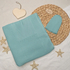 ПВ-35 Плед детский "Пчелка" с кармашком и шапочкой, мятный