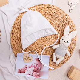 Б-286 Шапочка детская утепленная на завязках, молочная 