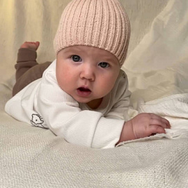 Б-296 Шапочка детская в стиле "Бини". полушерсть, пудра