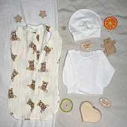 Арт. 465 Комплект на выписку Шоколадный Мишка, муслин