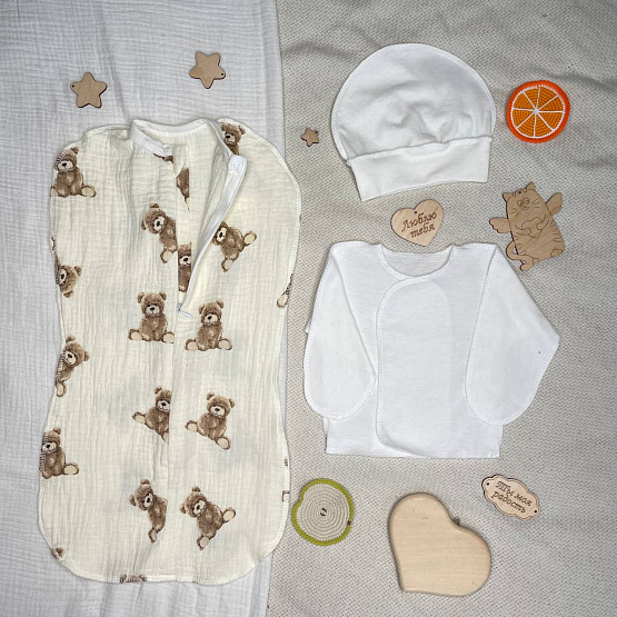 Арт. 465 Комплект на выписку Шоколадный Мишка, муслин