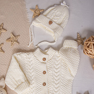 Комплект вязаный. Комбинезон с шапочкой и пинетками арт.КД-204