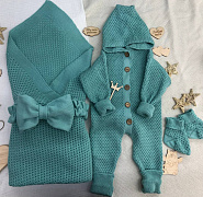 КВ-102 Вязанный комплект на выписку. Мятный