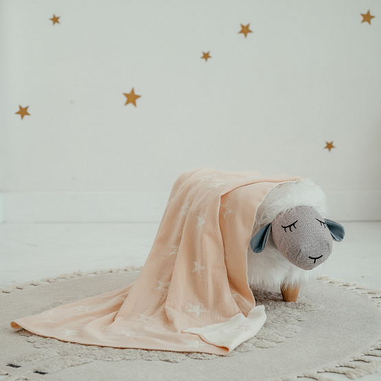 ПВ-41 Плед вязаный двухсторонний Звезда. Бежевый