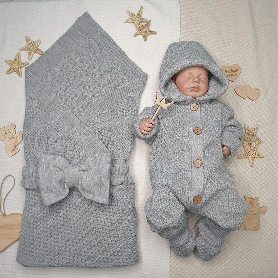 Арт. КВ-102 Вязанный комплект на выписку, серый