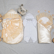 №170 Комплект-конверт на выписку для новорожденного "МАРКИЗА", молочный