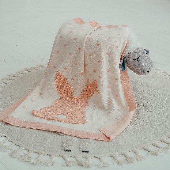 ПВ-37 Плед вязаный "Зайка", пудра