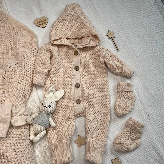 КВ-102 Вязанный комплект на выписку. бежевый