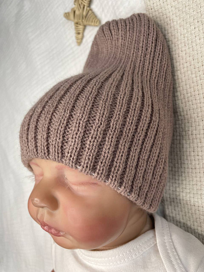 Б-296 Шапочка детская в стиле "Бини". вязаная. полушерсть, шоколад