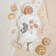 №М-497 Комбинезон с шапочкой на кнопках с принтом заяц