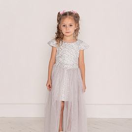 №0838 Платье для девочки "Одри", серебро 