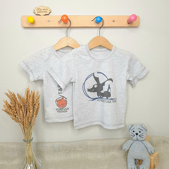 Футболка на двух кнопках, серая с принтом ADVENTURE TIME арт.Ф-165-2