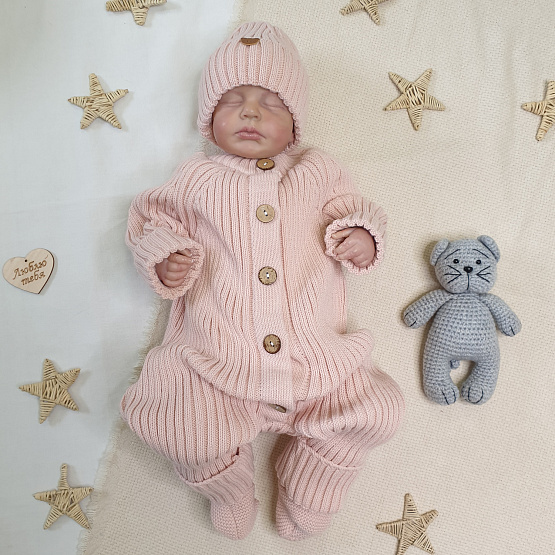 Комплект вязаный. Комбинезон, шапочка, носочки арт.КД-205, пудровый