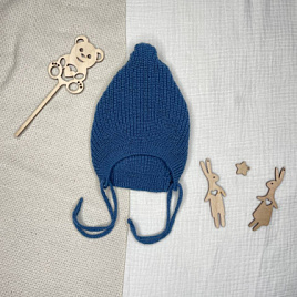 Б-301 Вязаная шапочка на завязках. Джинс