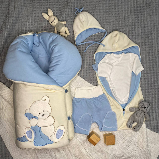 Арт. 462 Комплект на выписку «Мишка-Малышка» голубой, летний