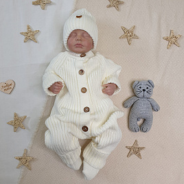 Комплект вязаный. Комбинезон, шапочка, носочки арт.КД-205, молочный